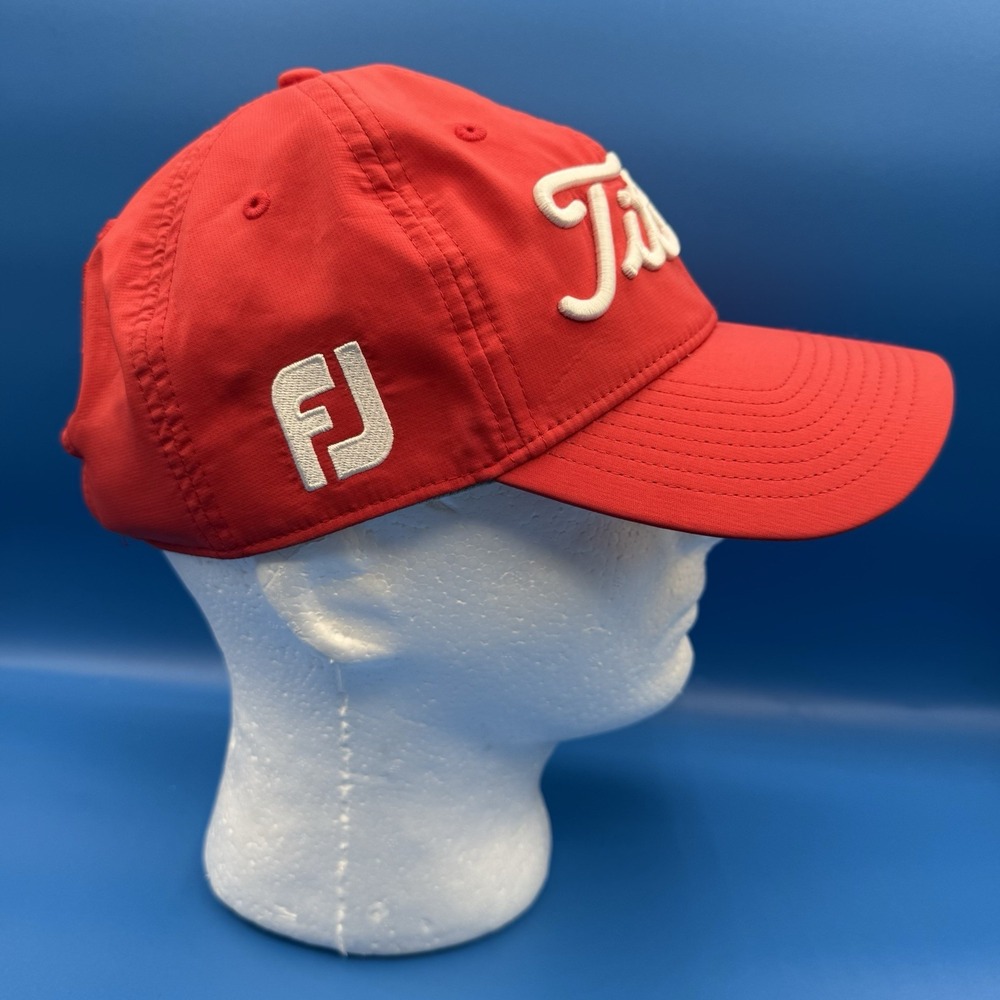 Titleist Pro V1 Golf Hat Neon Red Adjustable Strapback Cap FJ Footjoy - Picture 2 of 7